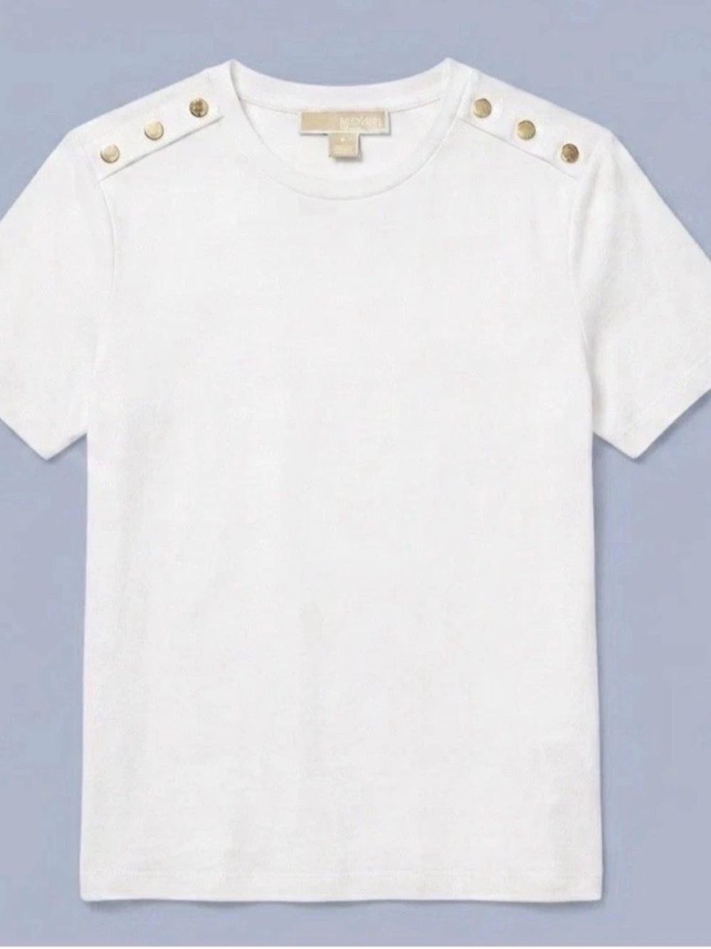 Michael Kors White Knit Top Medium Short Sleeve Button Accent Cotton Blend EUC